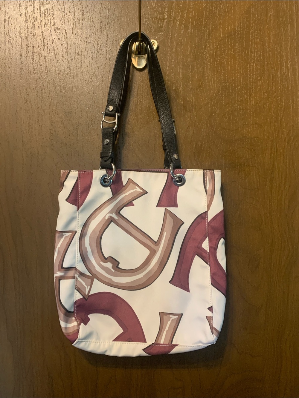 NWOT Etienne Aigner White Tote with Mauve and Dusty Rose Print